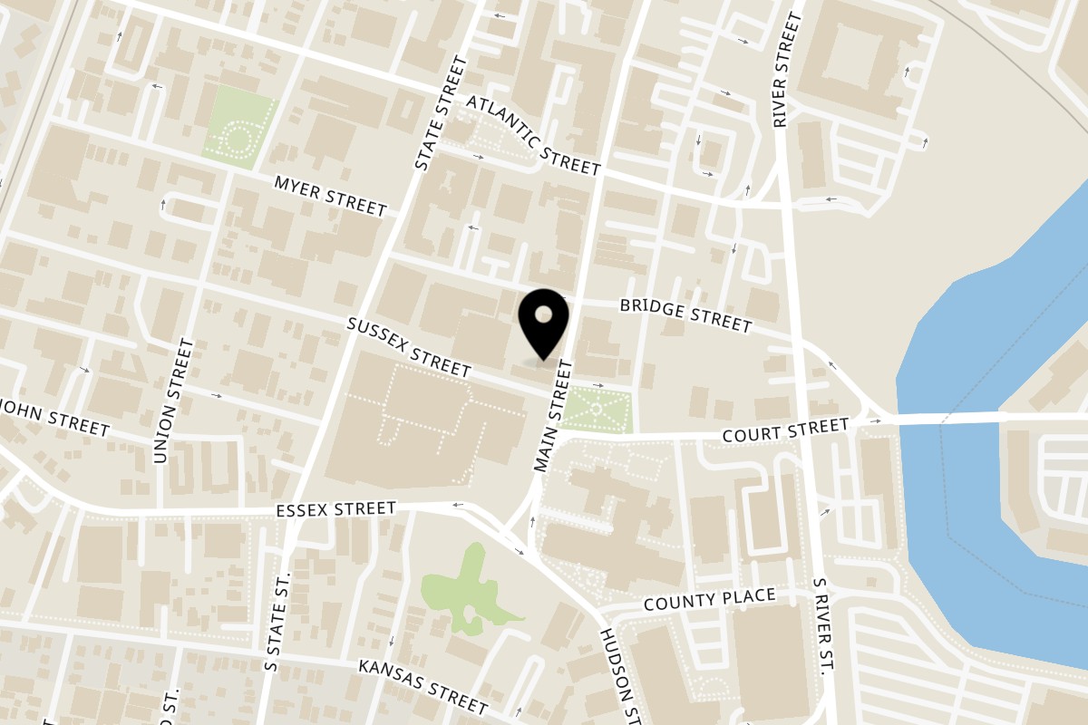 Map showing the location of SideBar Gastropub on 45 Main St in Hackensack